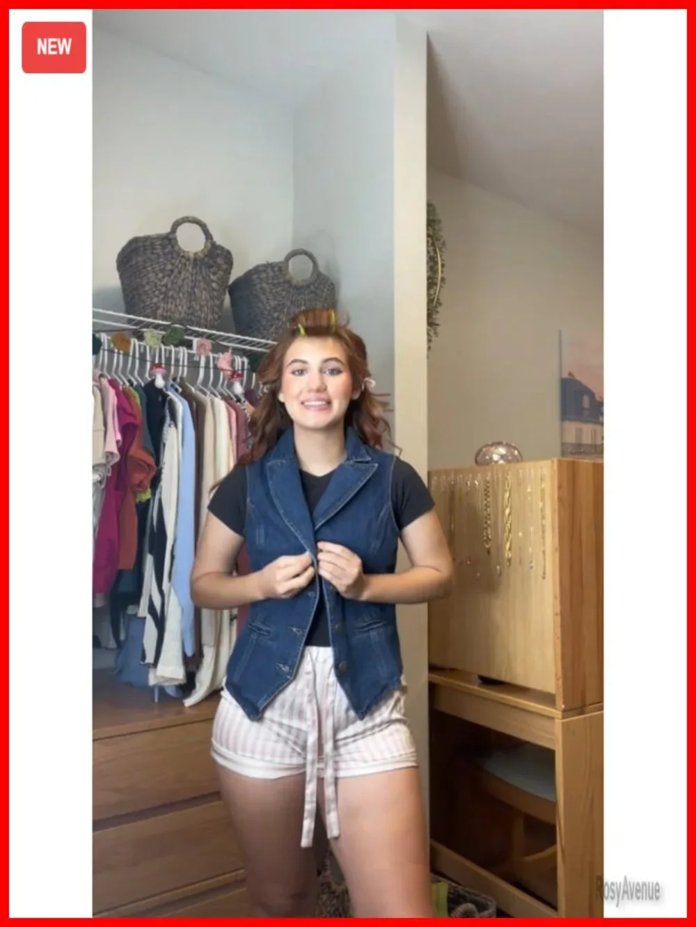 Sleeveless Denim Vest with V-Neck and Button Closure